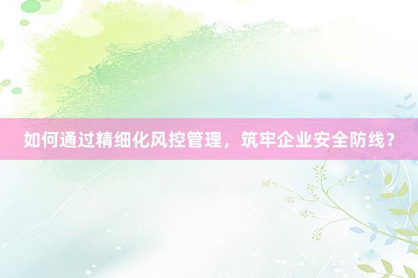 如何通过精细化风控管理，筑牢企业安全防线？