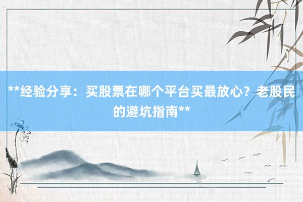 **经验分享：买股票在哪个平台买最放心？老股民的避坑指南**