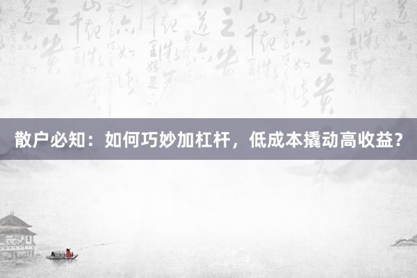 散户必知：如何巧妙加杠杆，低成本撬动高收益？